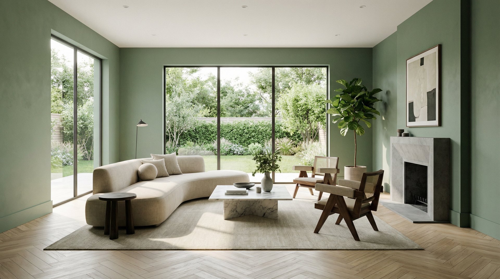 Luksusowy salon w kolorze szałwiowej zieleni - realizacja MalarzePro