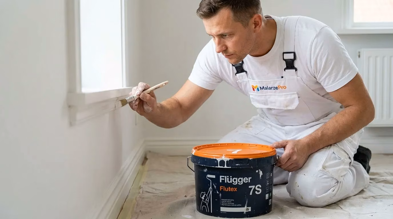 Malarz MalarzePro przy pracy z farbami Flugger Flutex